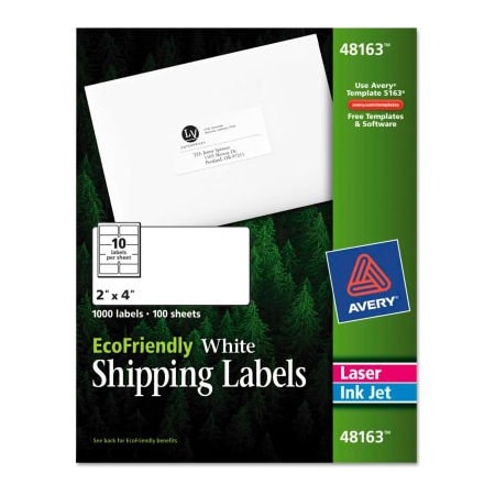 Avery Shipping Label, 2" Label W, 10 Labels per Sheet White 48163
